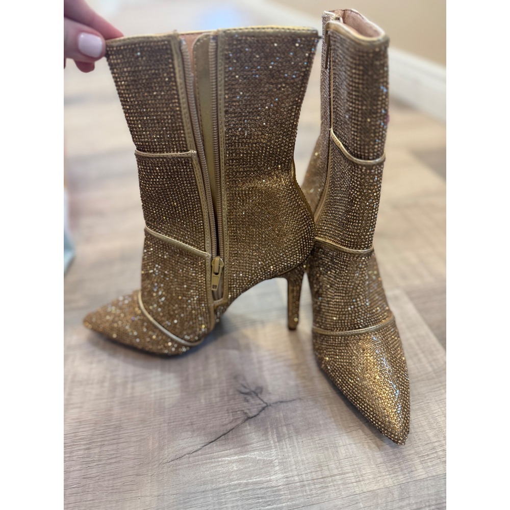 Glaze Gold Rhinestone Stiletto Ankle Boots - Size 6 - Bling/Concert Ready